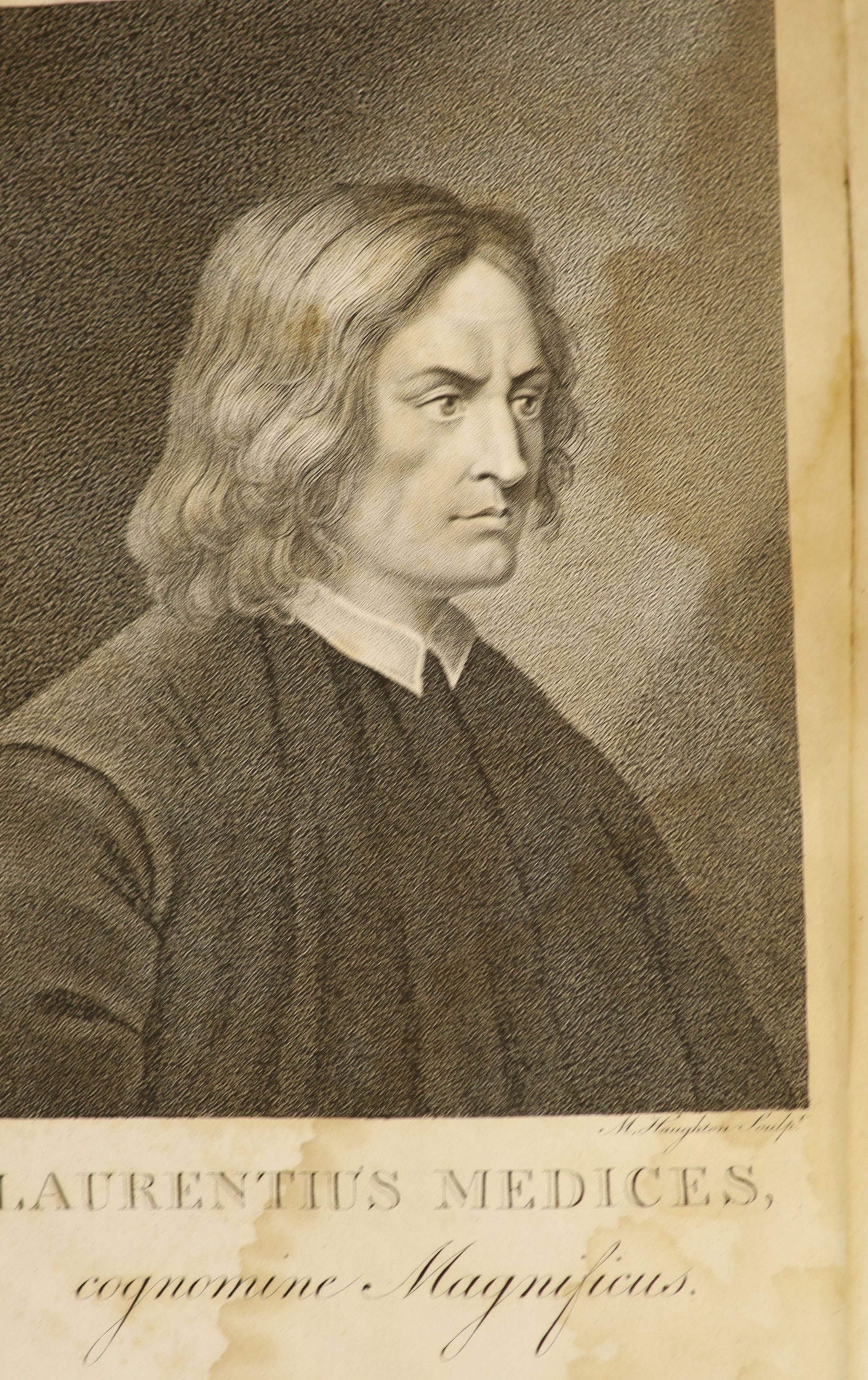 Roscoe, William - The Life of Lorenzo de Medici, 3 vols, 5th edition, 8vo, calf, with engraved portrait, some joints splitting, several pages stained, T. Cadell and W. Davies, London, 1806